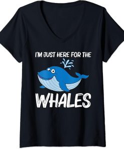 Womens Funny Whale Art For Men Women Orca Narwhal Blue Whales V-Neck T-Shirt