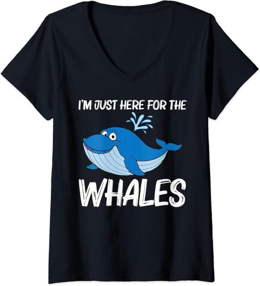 Womens Funny Whale Art For Men Women Orca Narwhal Blue Whales V-Neck T-Shirt