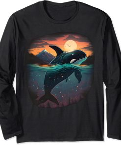 Colourful mystical orca whale watching dolphin pottwhale orca whale Long Sleeve T-Shirt